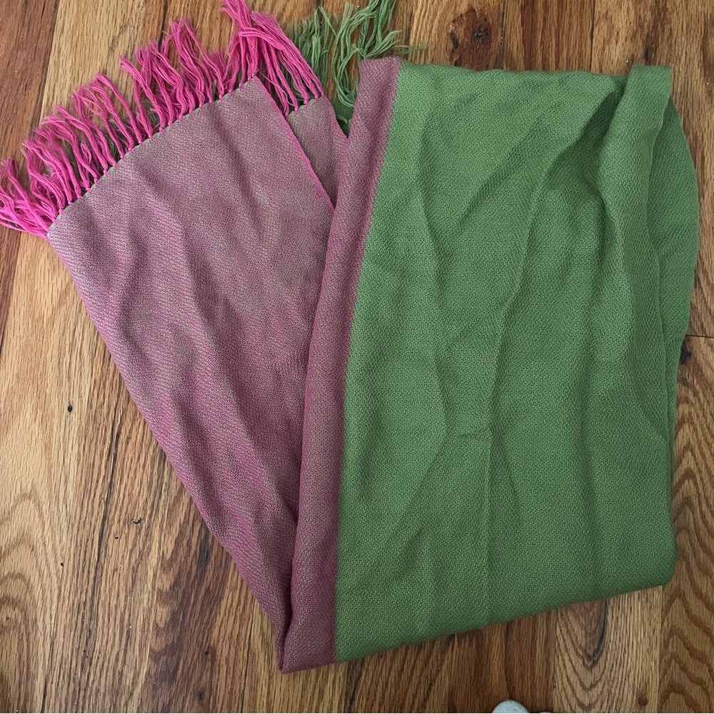 Pink and green alpaca scarf